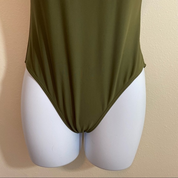 “Bae Squad” Army Green One Piece Swimsuit Open Back Juniors Sz S (3-5) - Picture 4 of 11